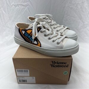Vivienne Westwood Plimsoll Low Top Kids White Canvas Sneakers UK5